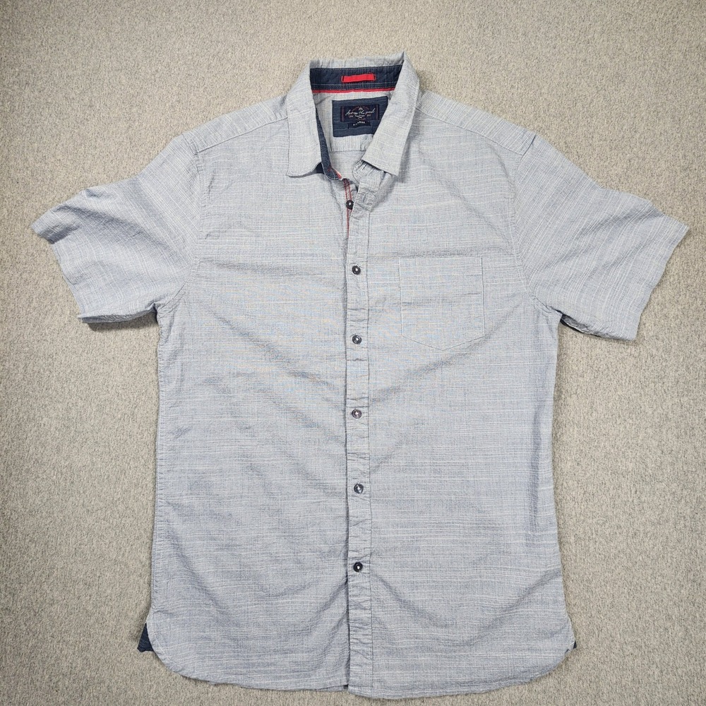 Across the Pond Button Down Shirt Mens XL Blue Good Short Sleeve Slub Texture